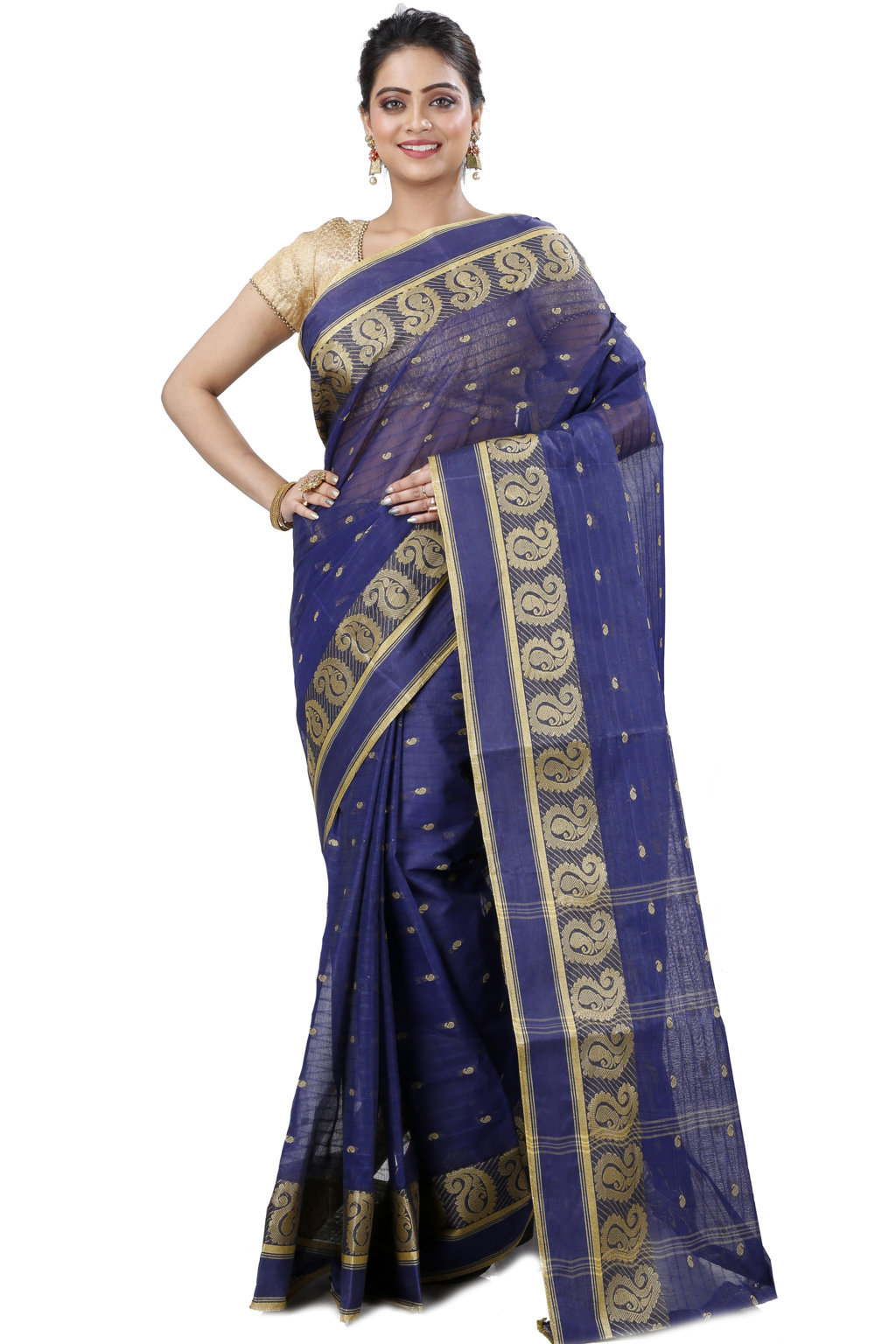 Naby Blue Pure Cotton Kolka_Guti Tant Saree (5132)